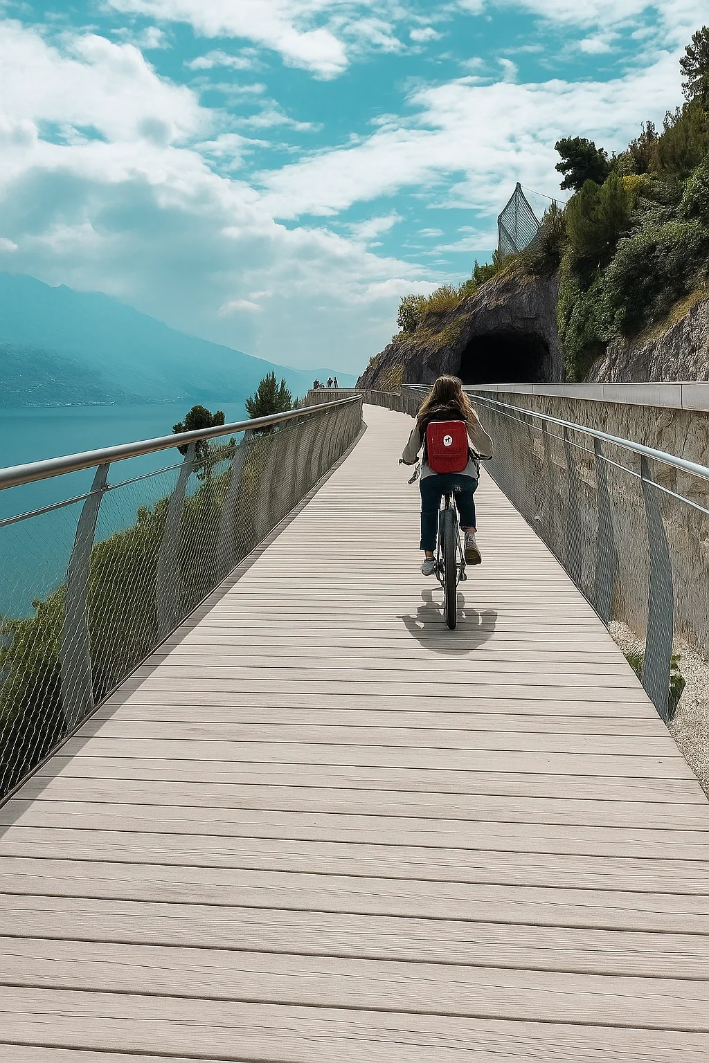Cyclist riding through a tunnel