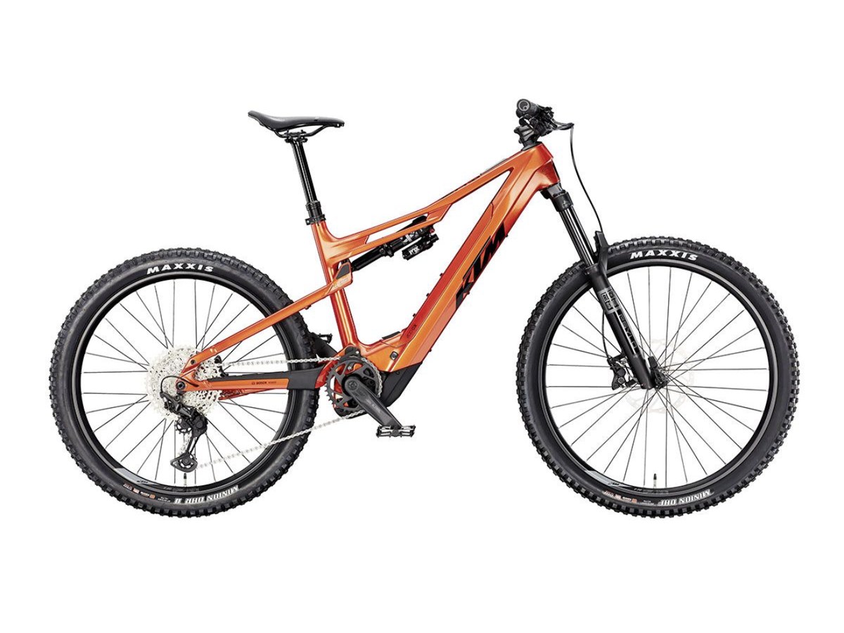 Orange KTM full-suspension electric mountain bike